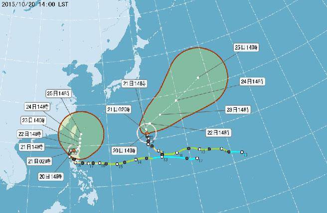 輕臺巨爵路徑潛勢圖。(取自臺灣“氣象局”網(wǎng)站) 輕臺巨爵路徑潛勢圖。(取自臺灣“氣象局”網(wǎng)站)