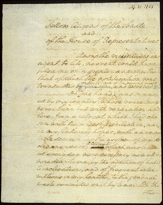 資料圖:美國首任總統華盛頓在1789年的就職講話稿。